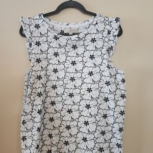 LOFT White and Black Floral Top